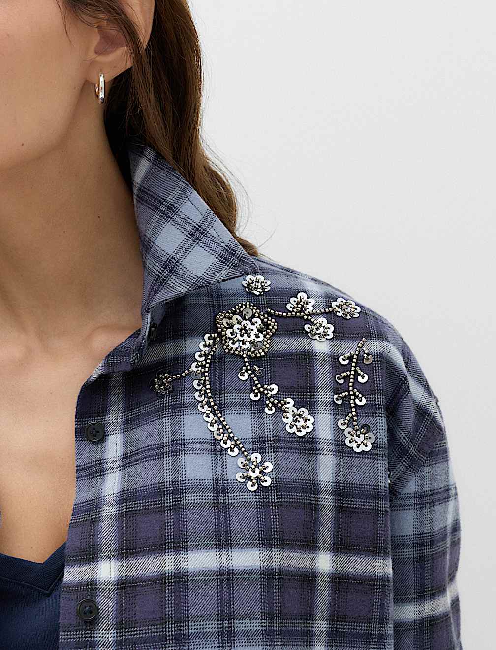 Pure Cotton Embellished Checked Shirt