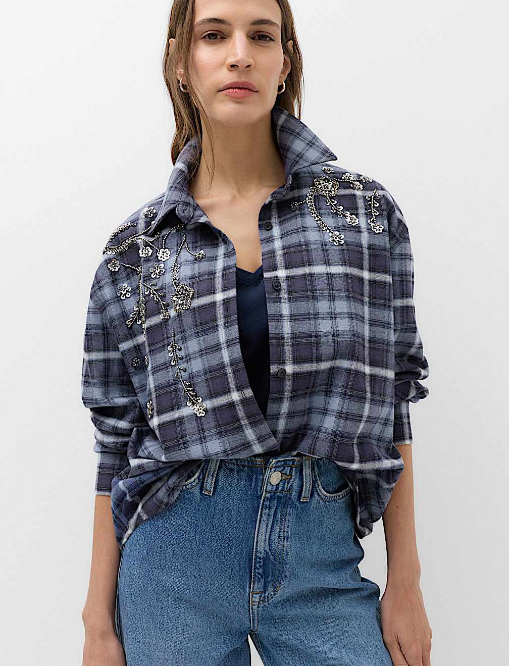 Pure Cotton Embellished Checked Shirt