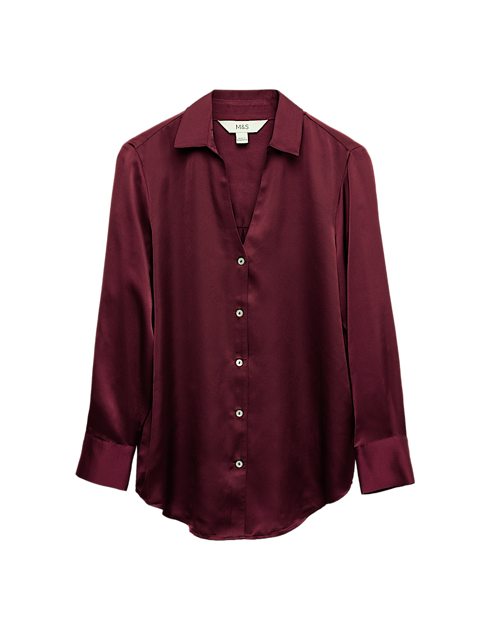 Satin Collared V-Neck Button Through Shirt