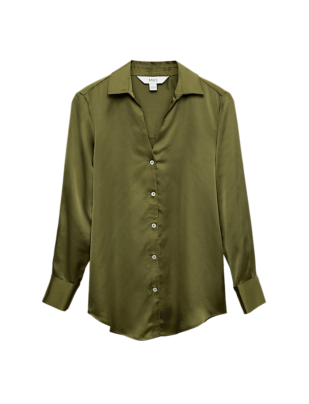 Satin Collared V-Neck Button Through Shirt