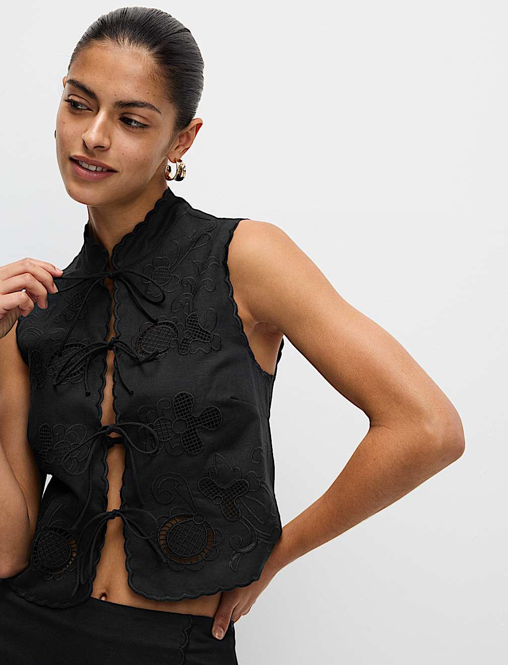 Embroidered Tie Detail Top