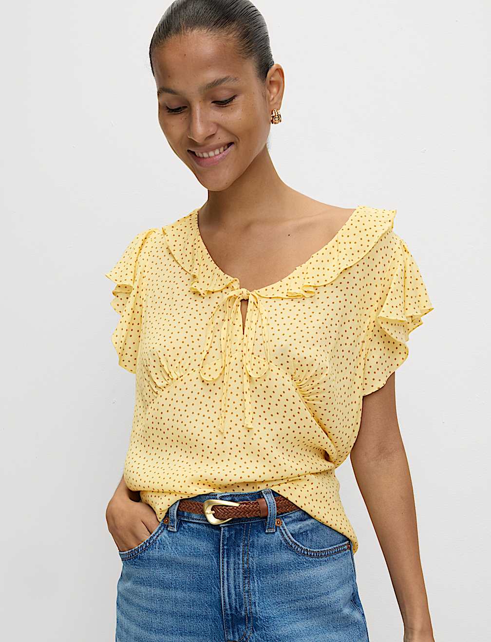 Polka Dot Frill Detail Top