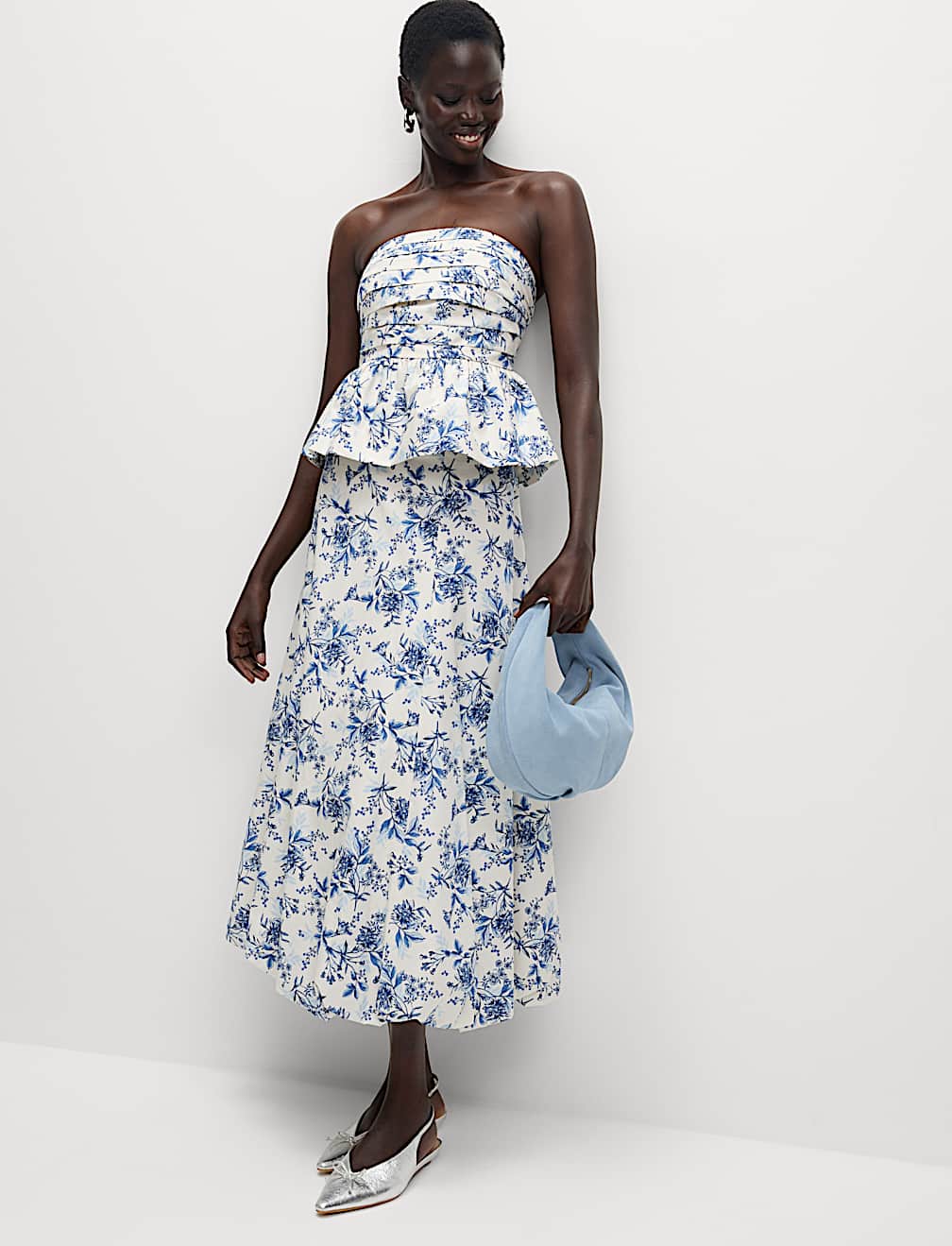 Pure Cotton Floral Bubble Hem Bandeau Top