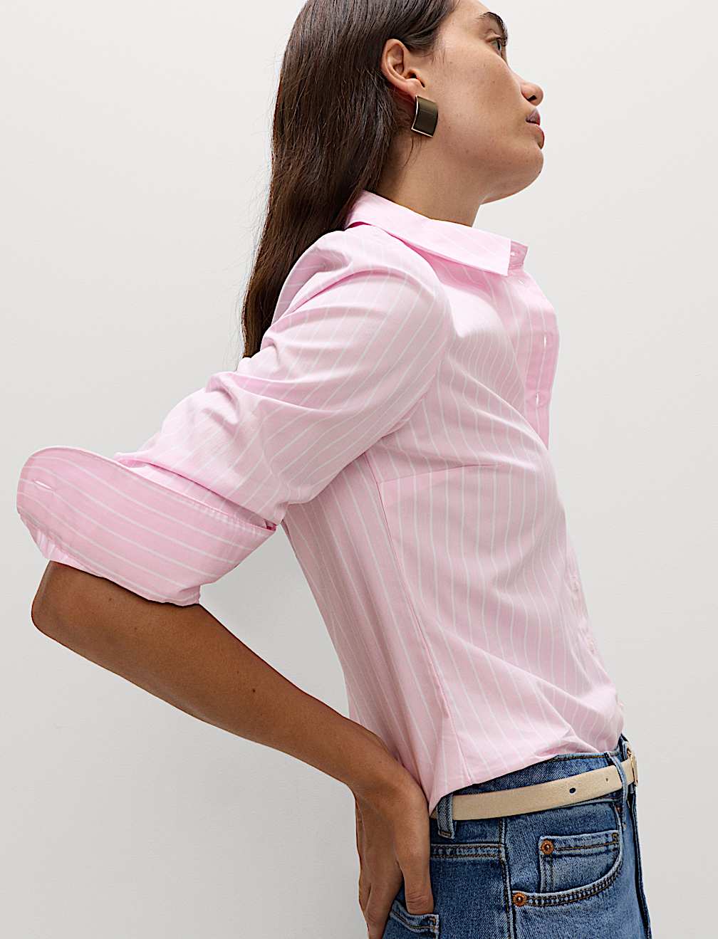 Cotton Rich Striped Collared Fitted Shirt