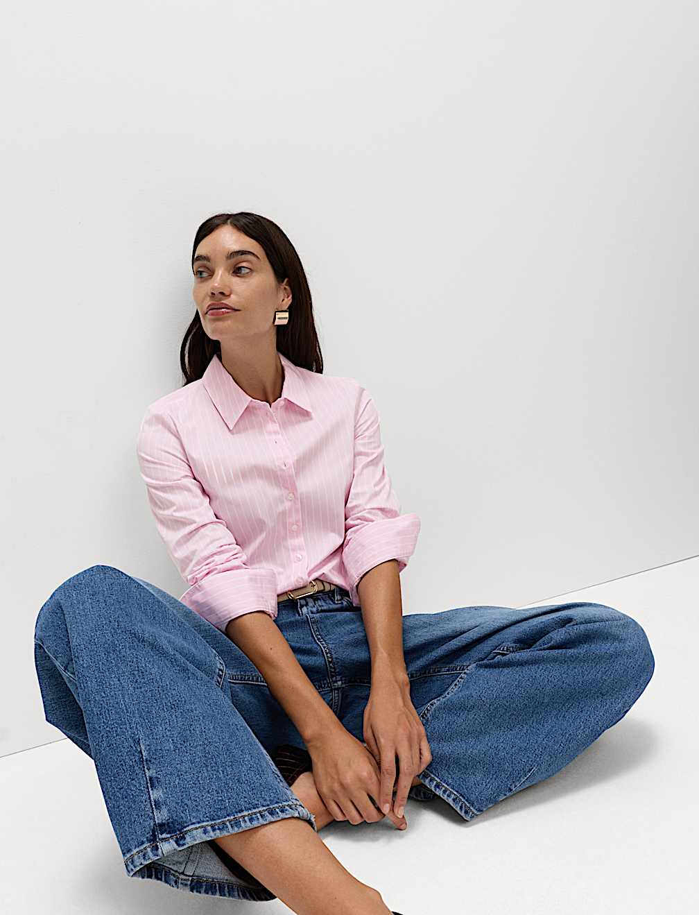 Cotton Rich Striped Collared Fitted Shirt