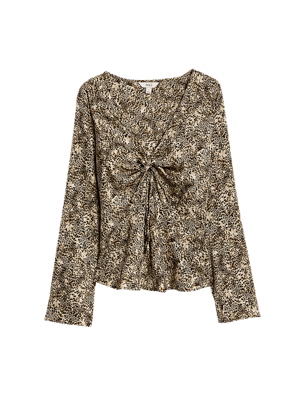 Satin Animal Print Tie Front Top