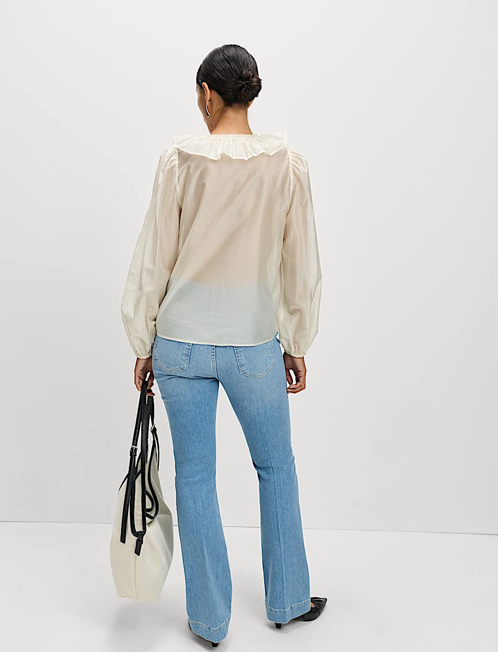 Lyocell Rich Frill Detail V-Neck Top