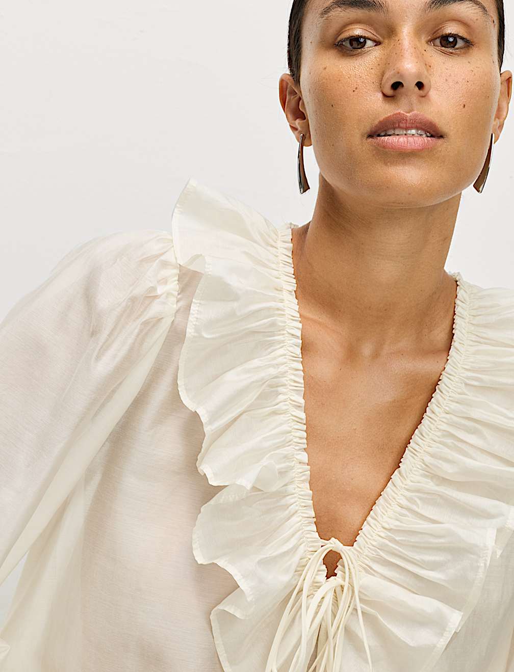 Lyocell Rich Frill Detail V-Neck Top