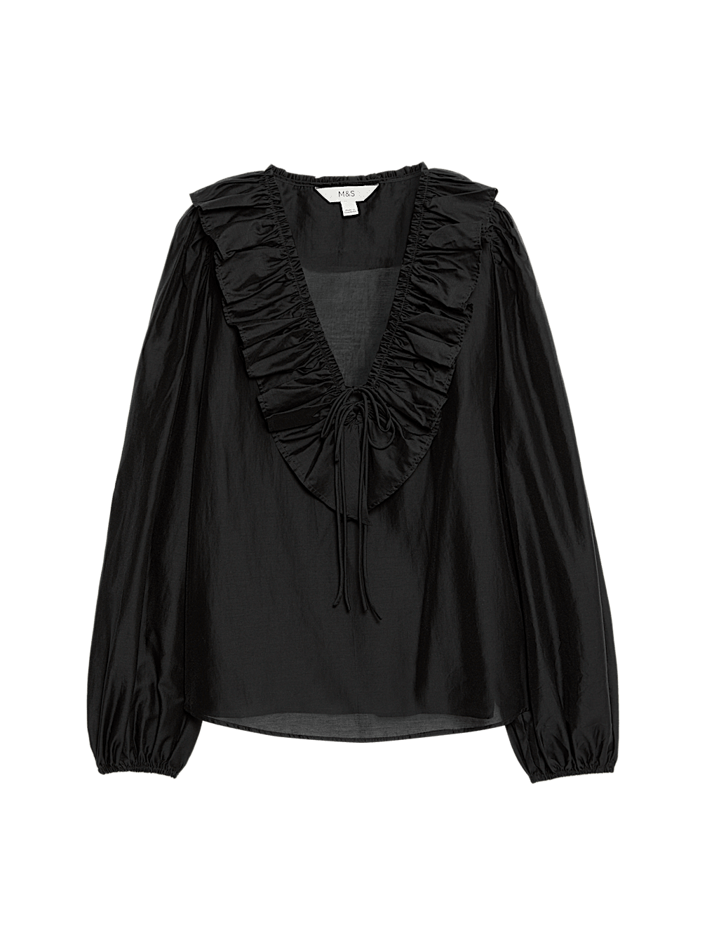 Lyocell Rich Frill Detail V-Neck Top