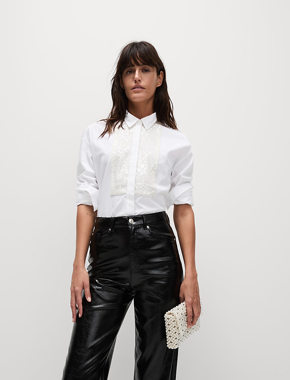 Pure Cotton Sequin Sparkly Collared Shirt