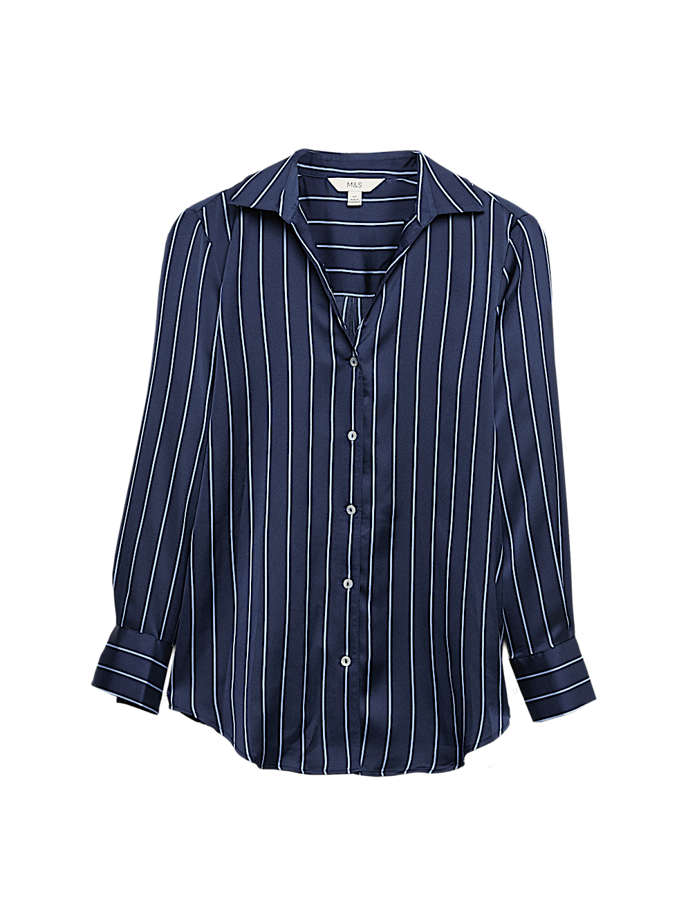 Satin Striped Collared V-Neck Shirt