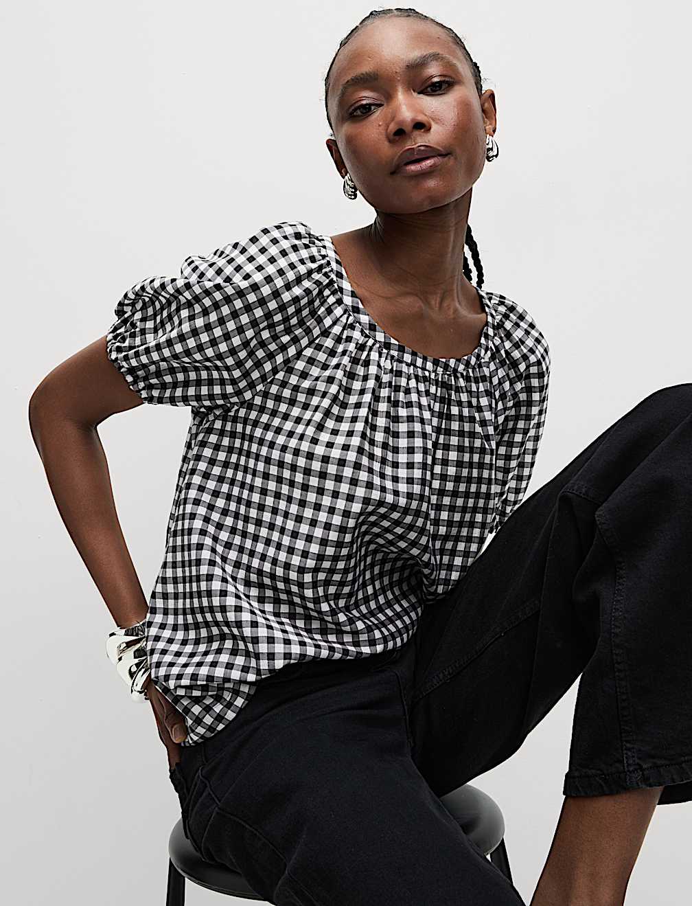 Lyocell Rich Printed Crew Neck Blouse