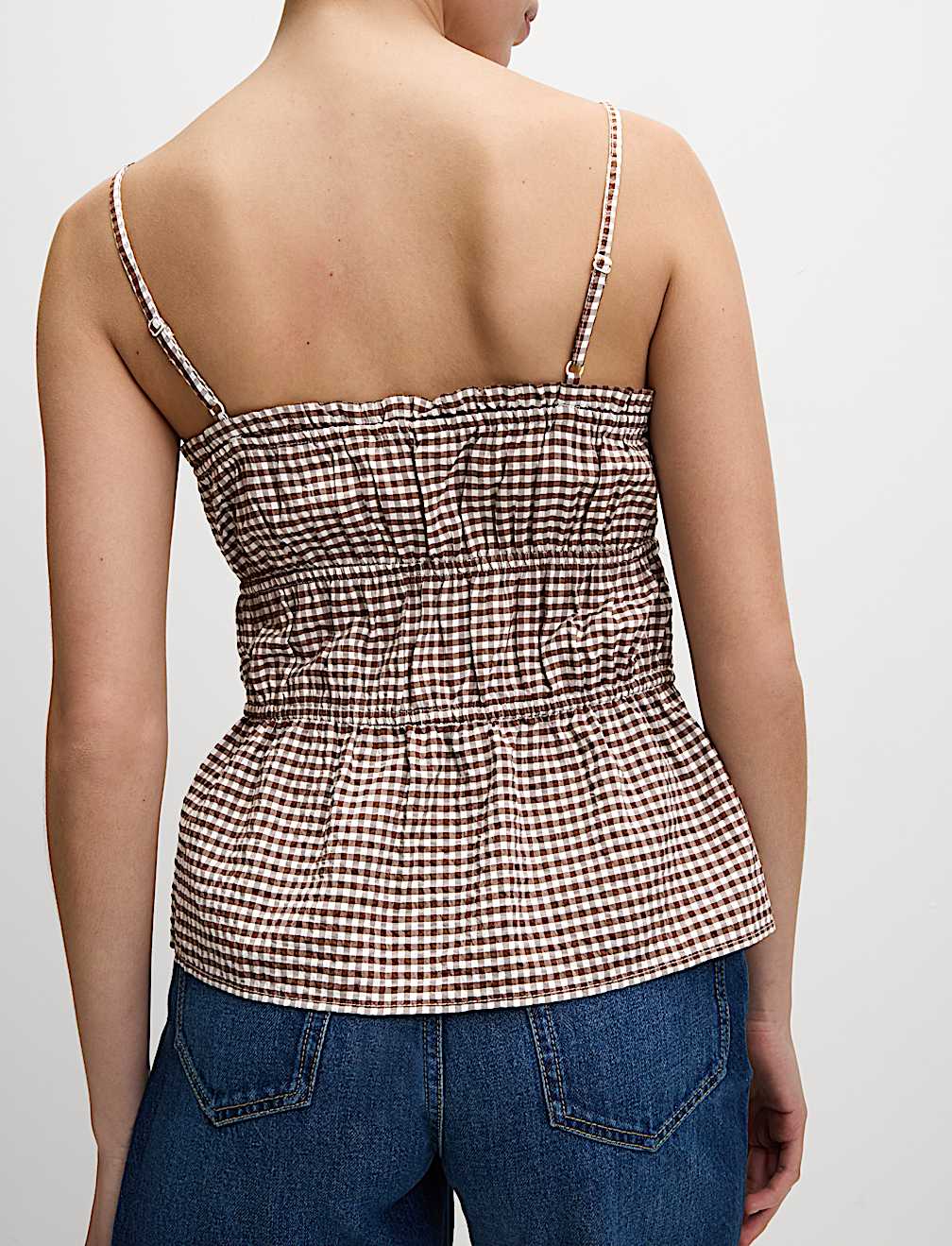 Modal Rich Gingham Tie Front Cami Top
