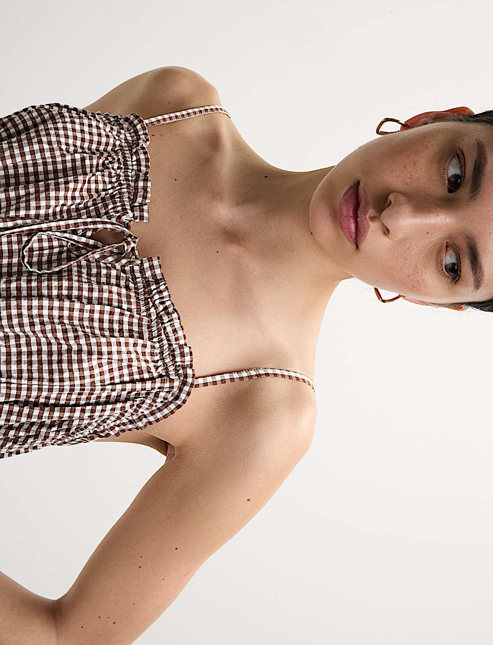 Modal Rich Gingham Tie Front Cami Top