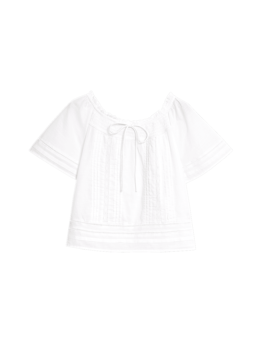 Pure Cotton Embroidered Tie Neck Top