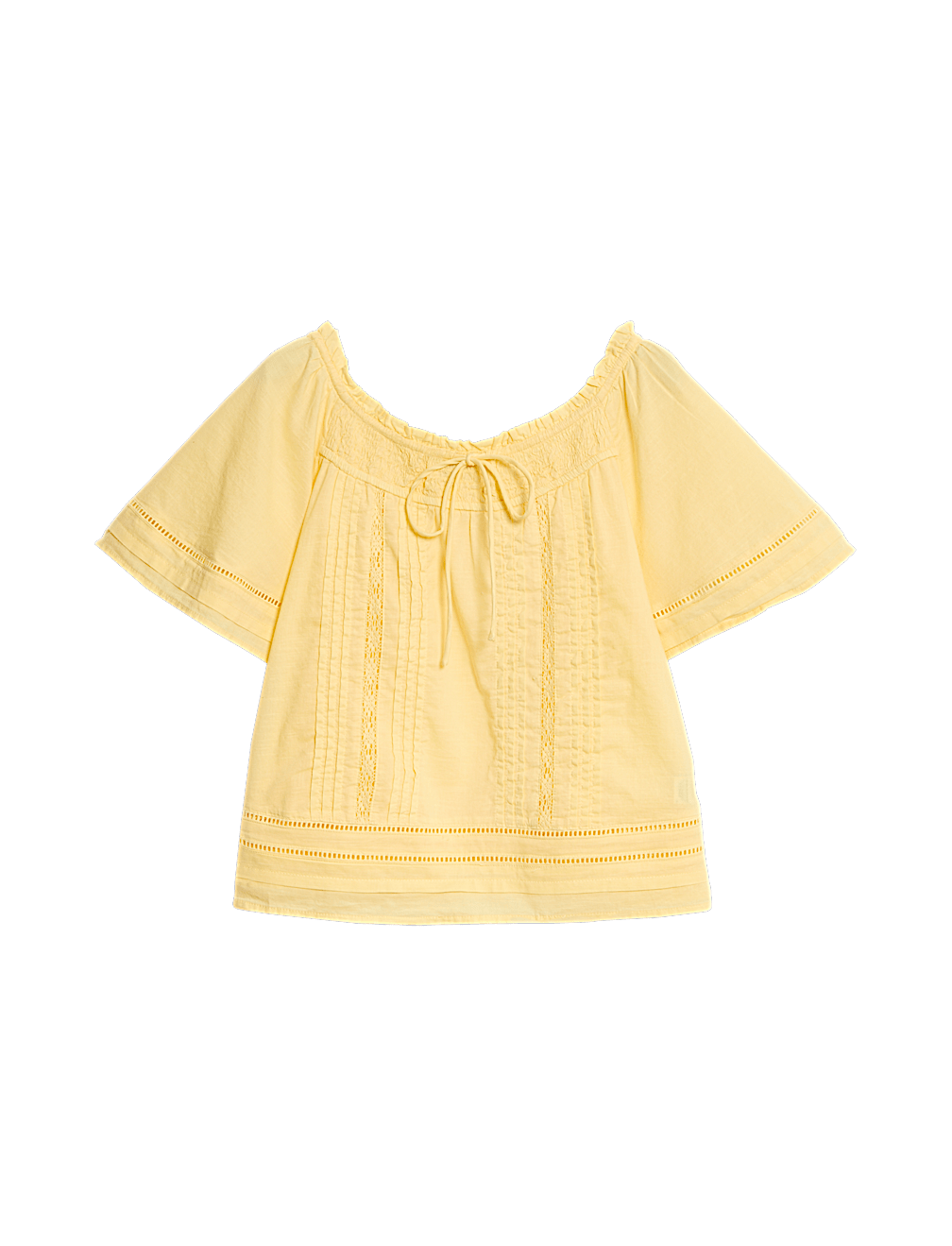 Pure Cotton Embroidered Tie Neck Top