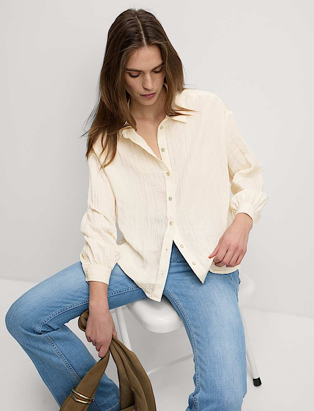 Crinkle Textured Collared Shirt