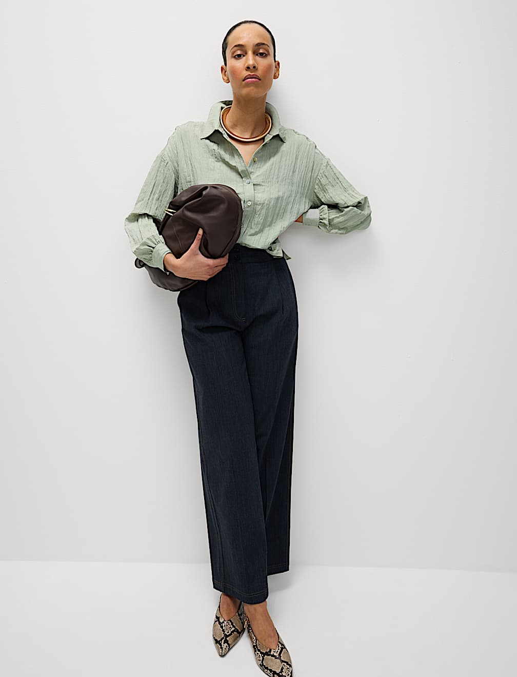 Crinkle Textured Collared Shirt