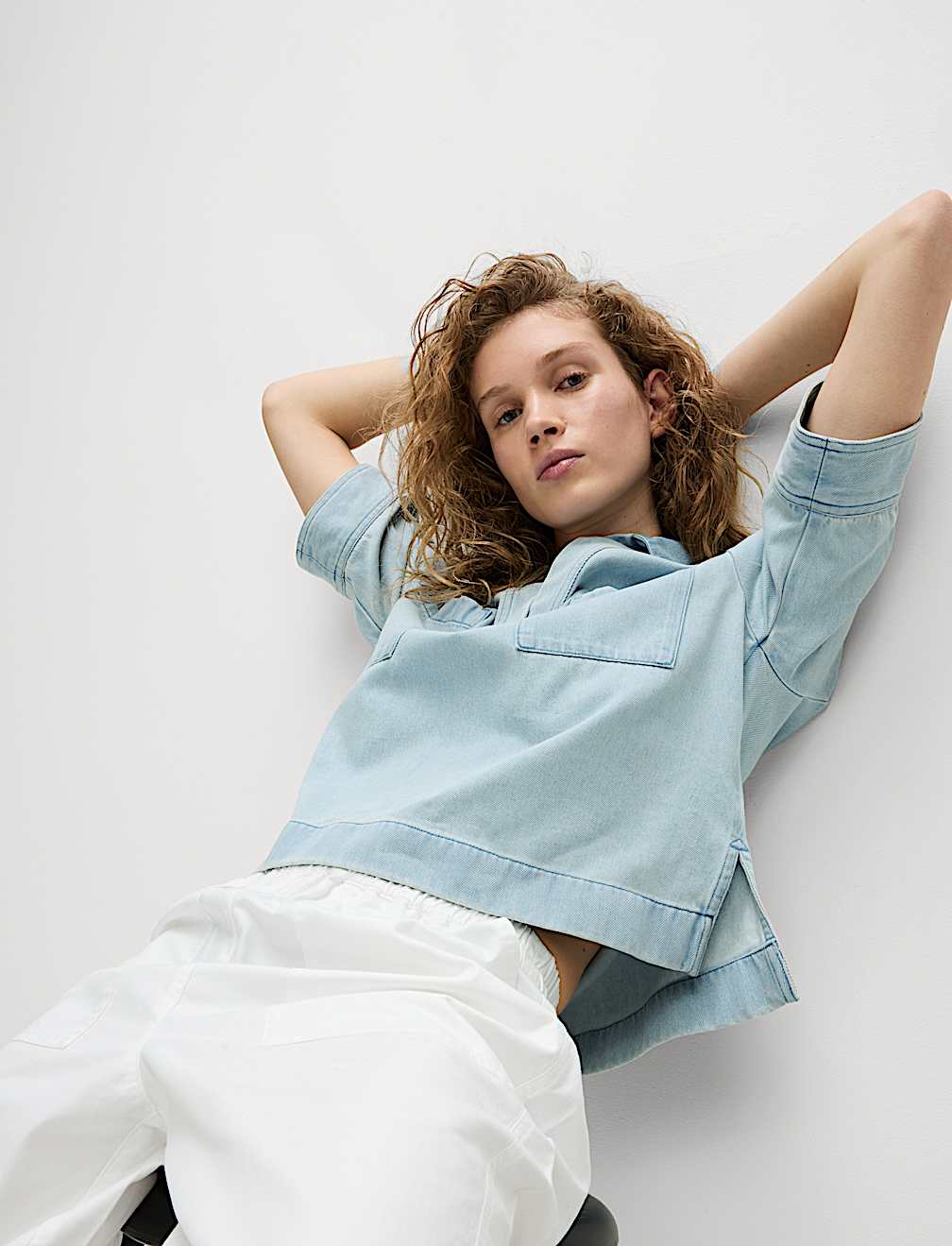 Lyocell Denim Oversized Crop Shirt