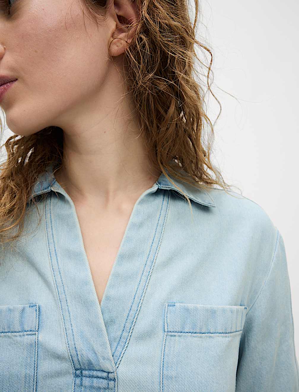 Lyocell Denim Oversized Crop Shirt