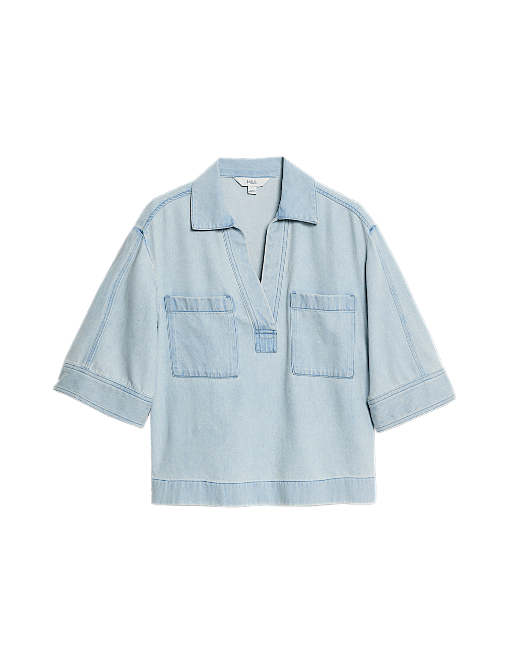 Lyocell Denim Oversized Crop Shirt