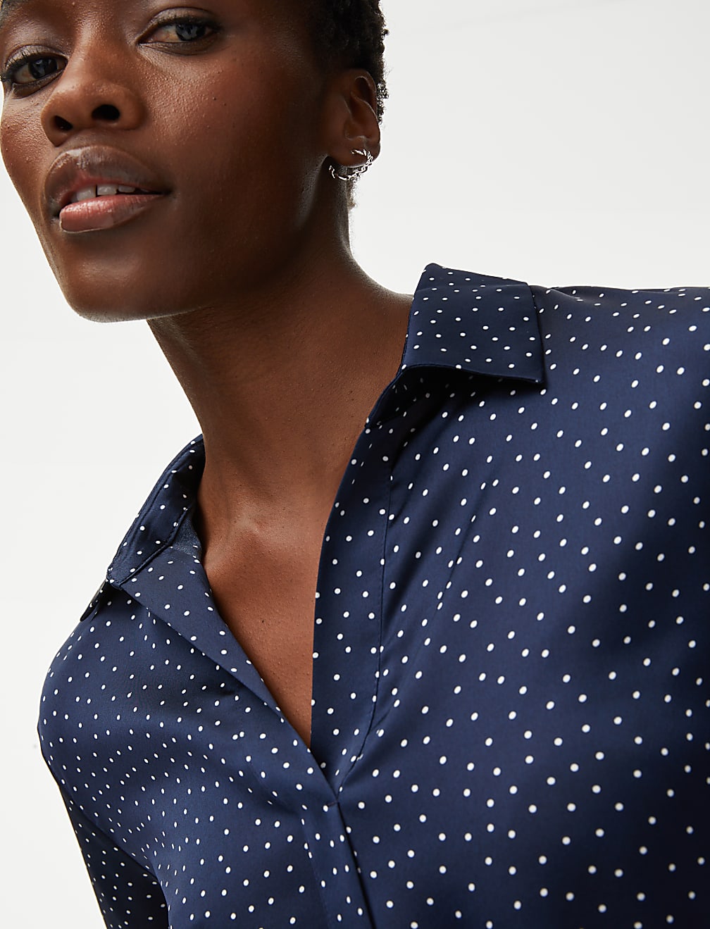 Polka Dot Collared Popover Blouse