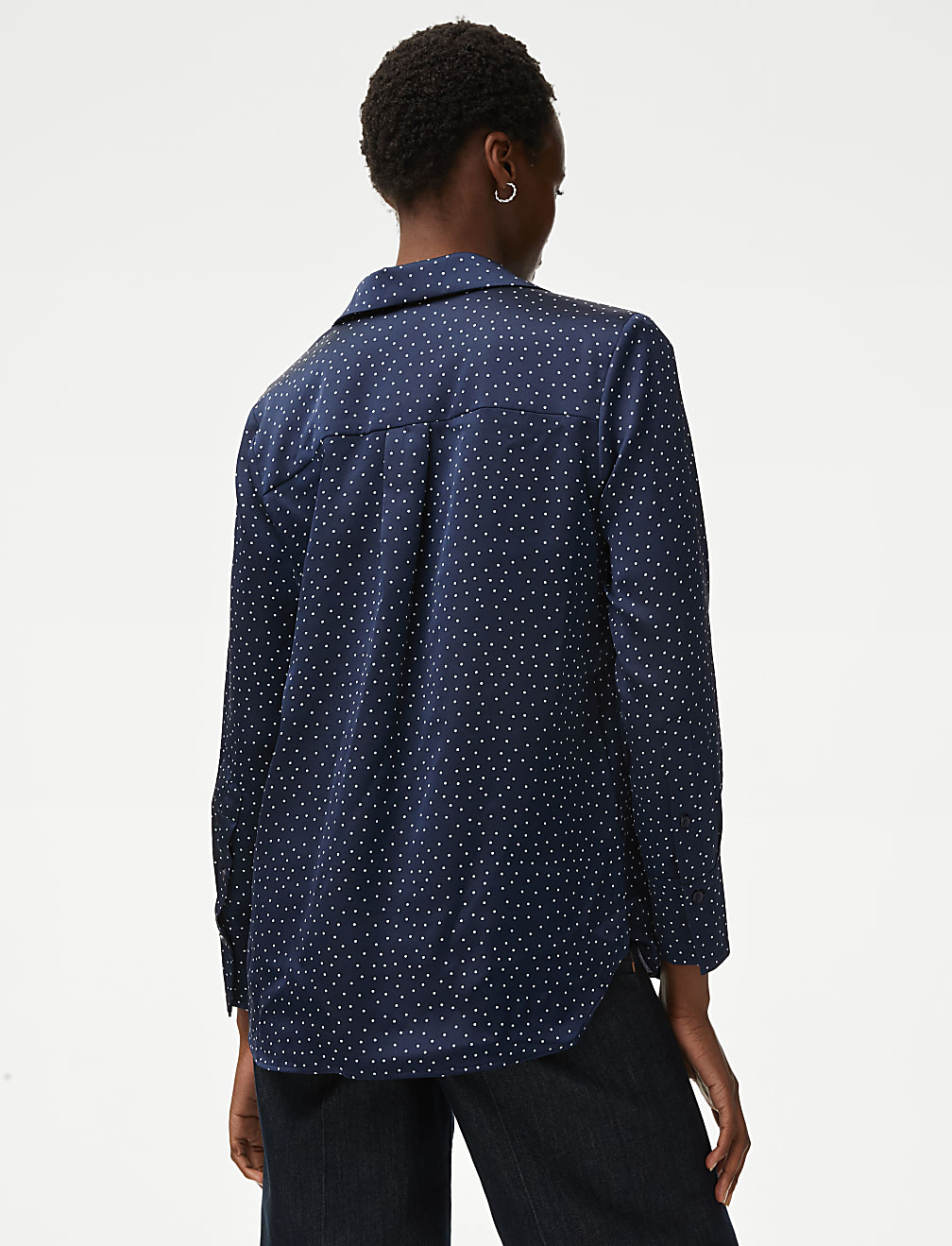 Polka Dot Collared Popover Blouse