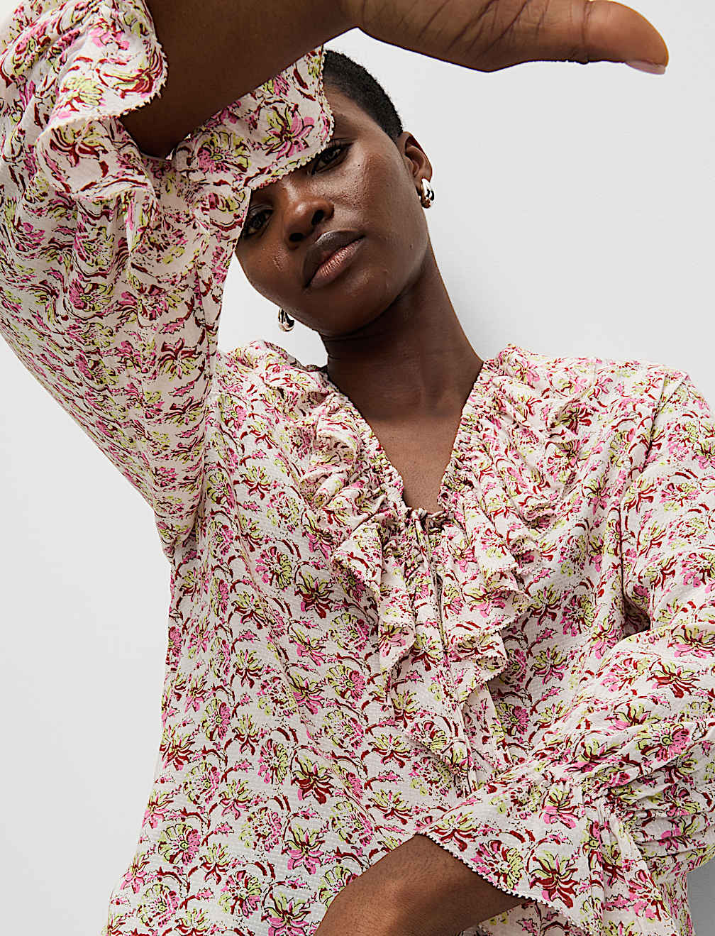 Pure Modal Floral Ruffle Blouse