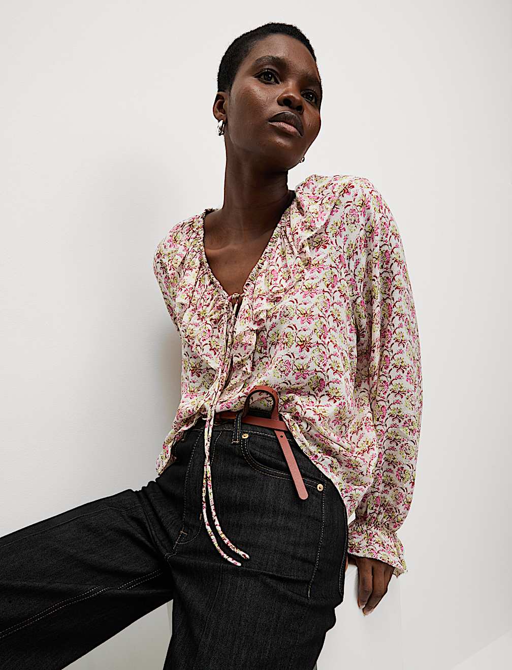 Pure Modal Floral Ruffle Blouse