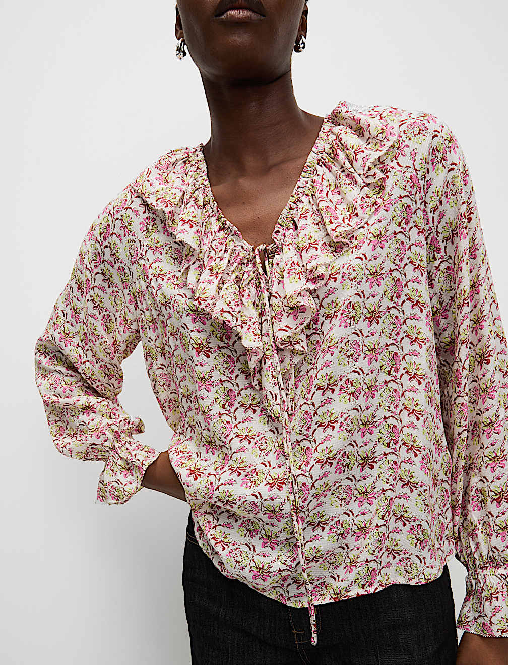 Pure Modal Floral Ruffle Blouse