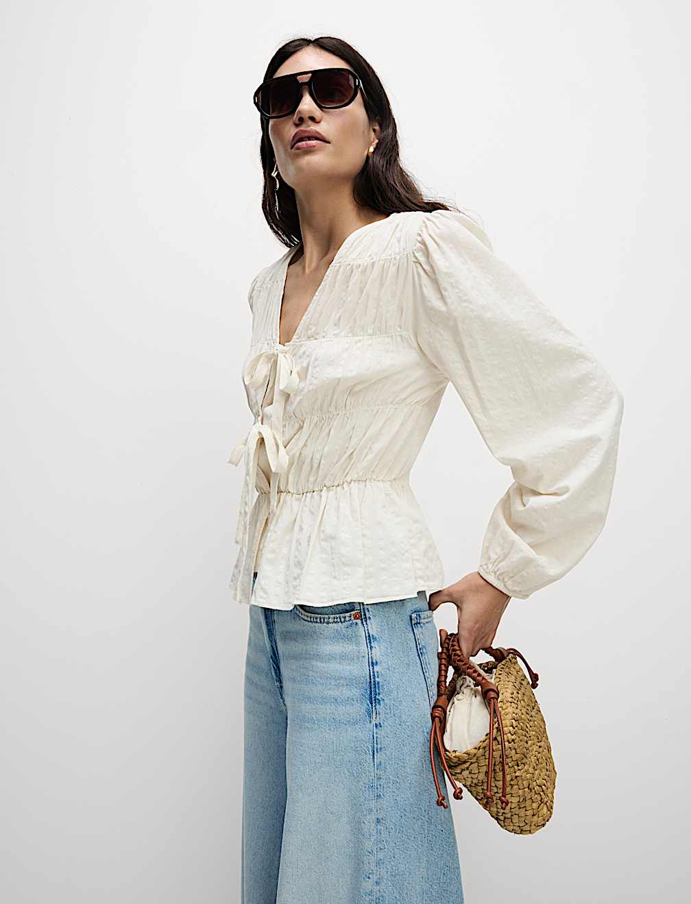 Cotton Rich Tie Front Blouse