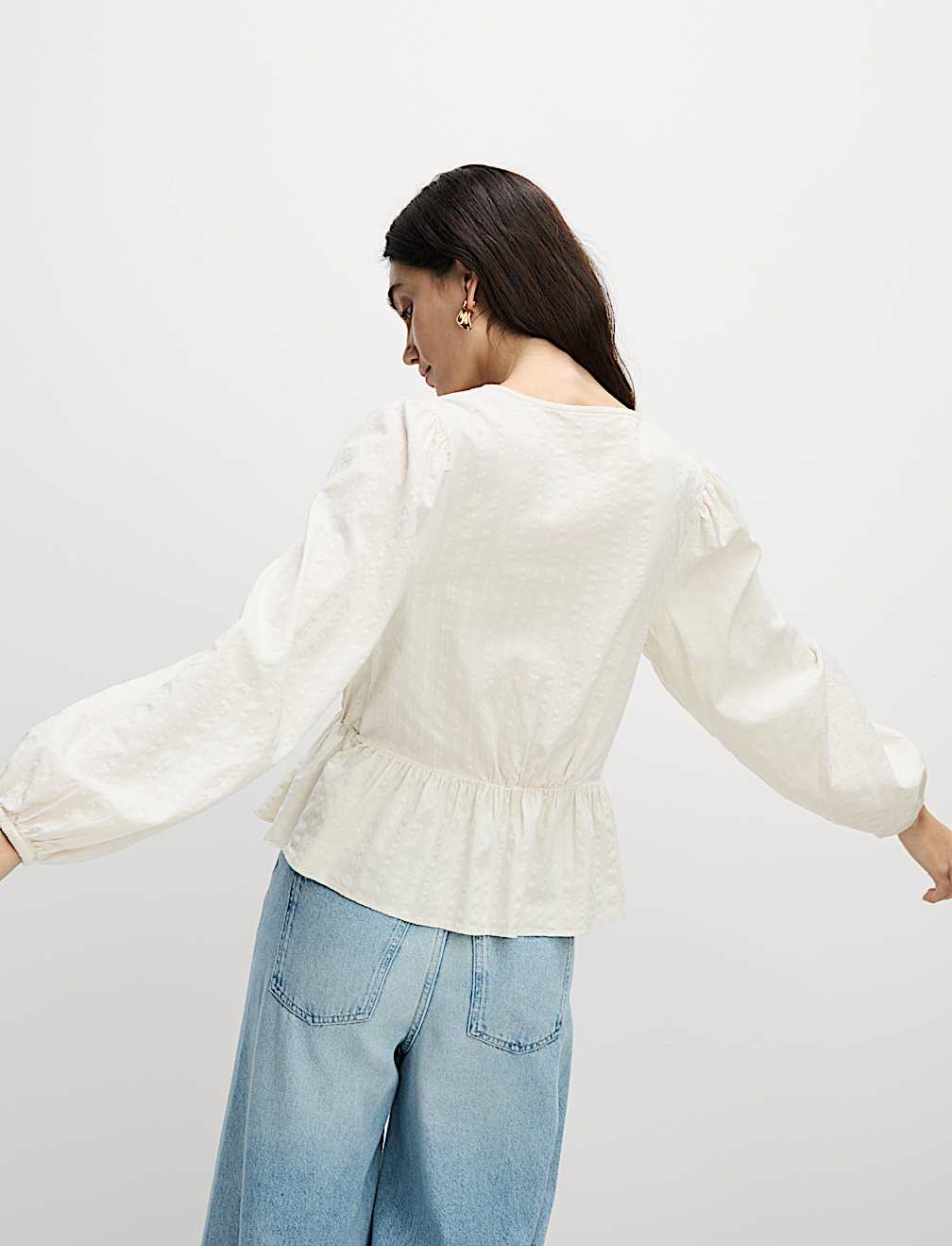 Cotton Rich Tie Front Blouse