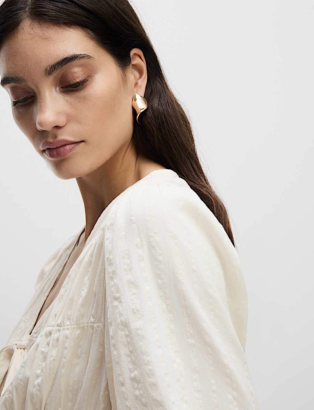 Cotton Rich Tie Front Blouse