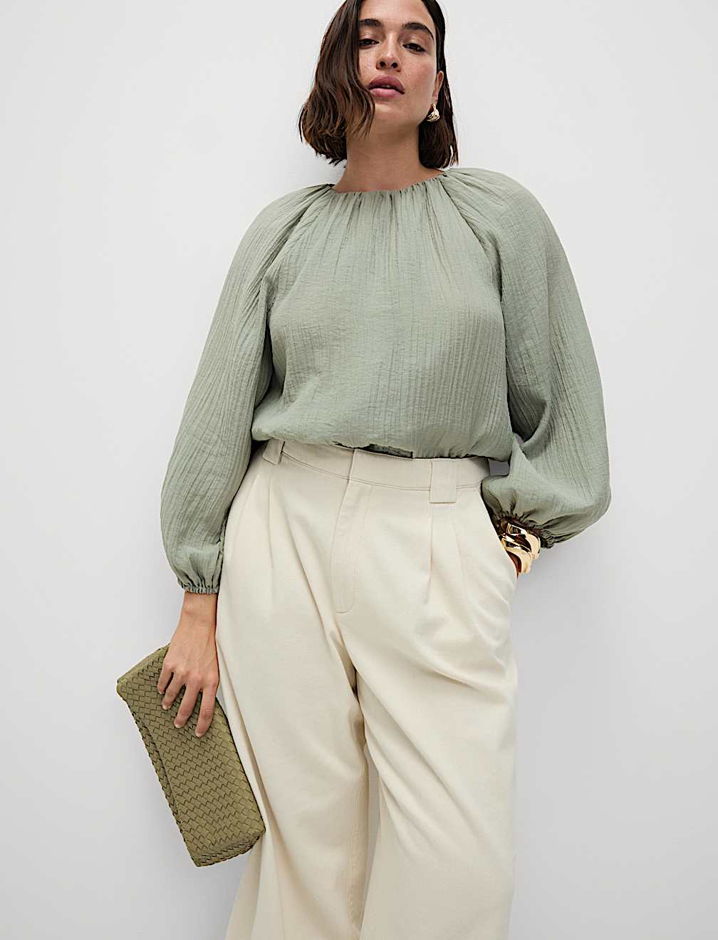 Lyocell Rich Textured Bubble Hem Blouse