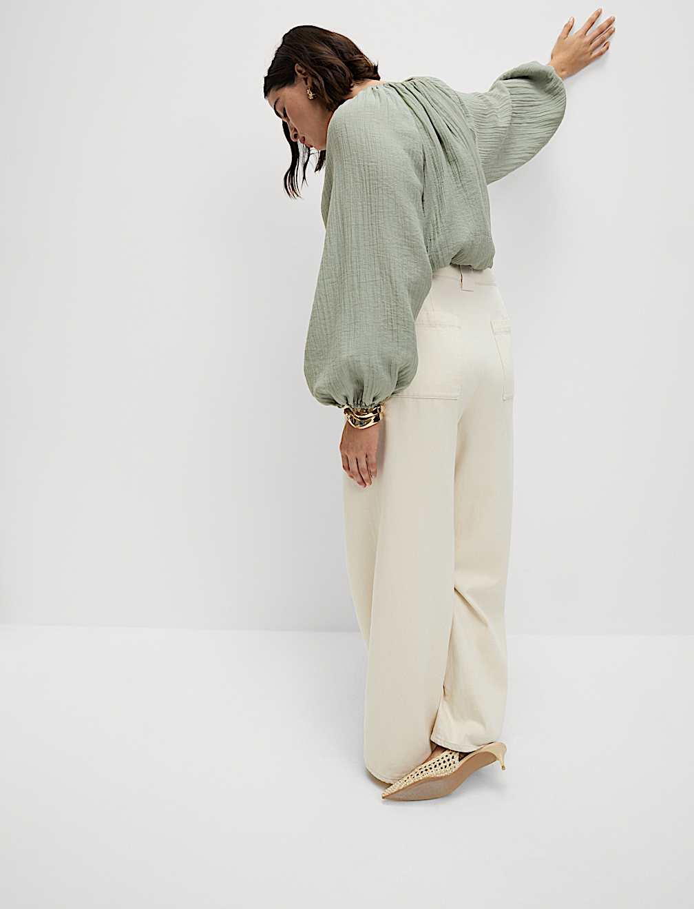 Lyocell Rich Textured Bubble Hem Blouse
