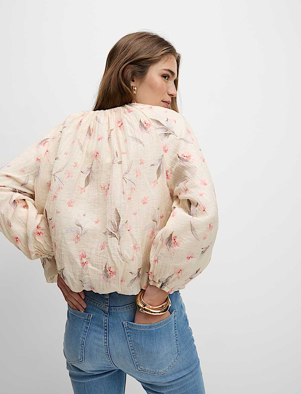 Lyocell Rich Floral Bubble Hem Blouse