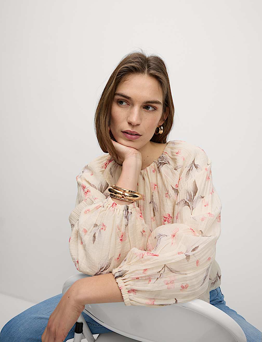 Lyocell Rich Floral Bubble Hem Blouse