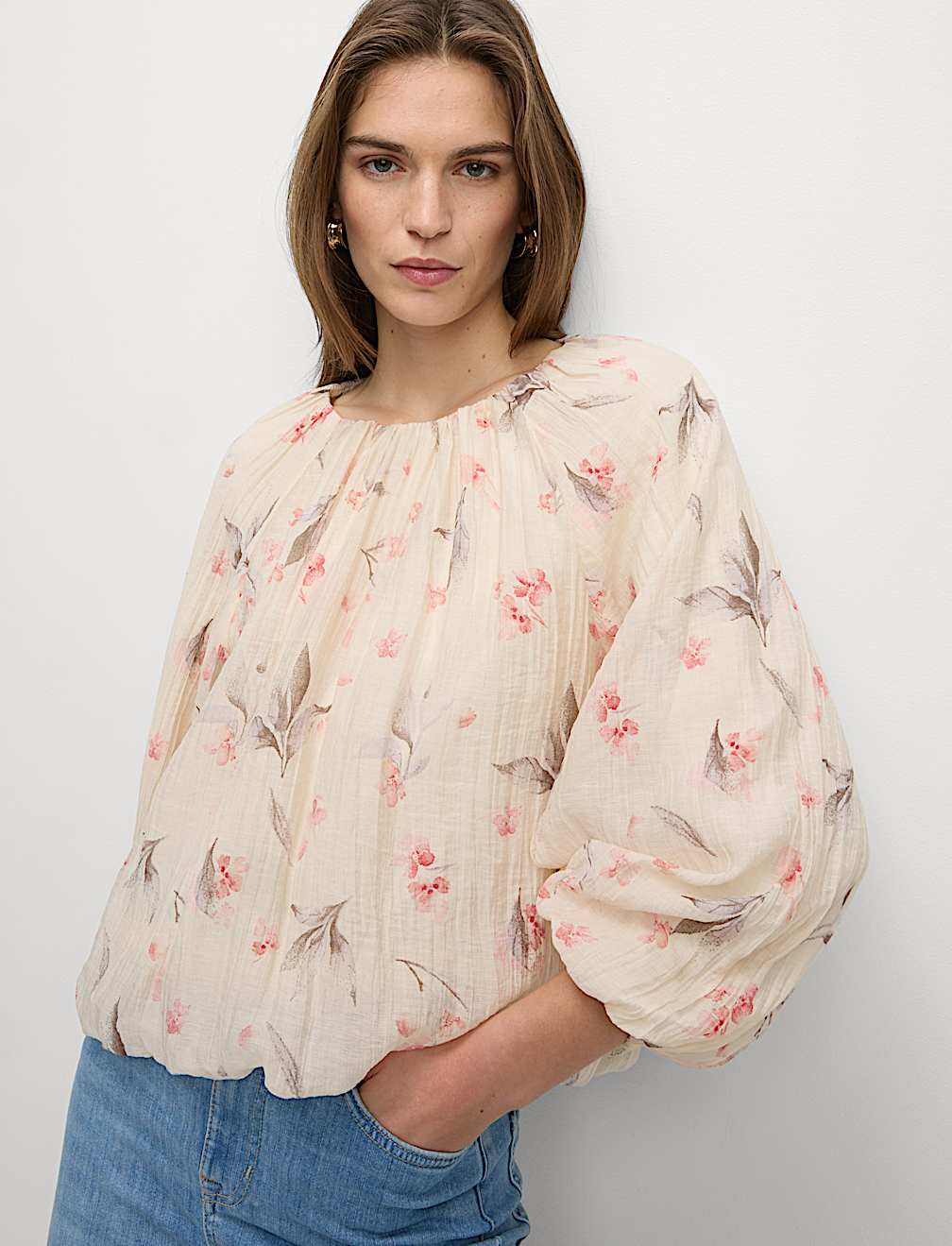 Lyocell Rich Floral Bubble Hem Blouse