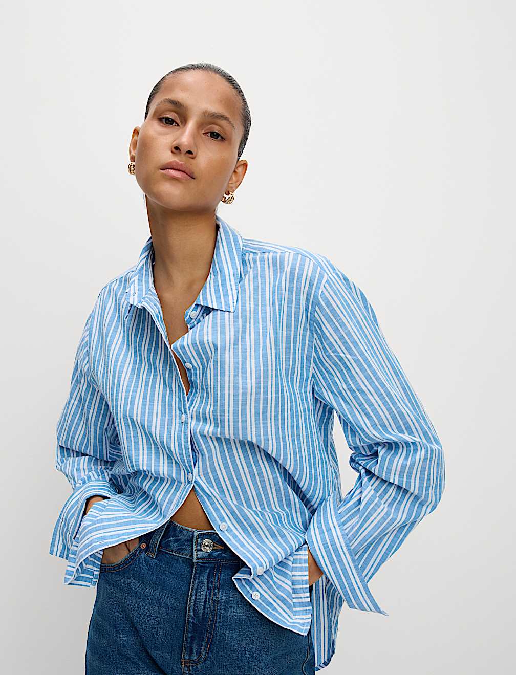 Pure Cotton Striped Collared Shirt
