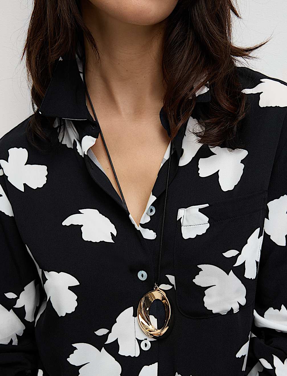 Printed Collared Button Through Blouse