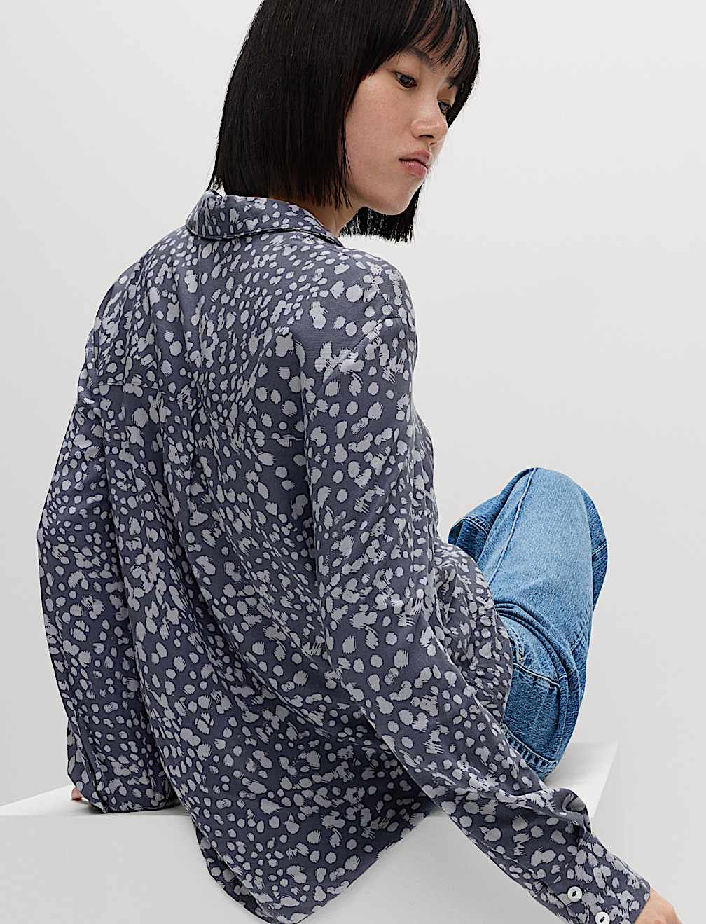 Printed Collared Button Through Blouse