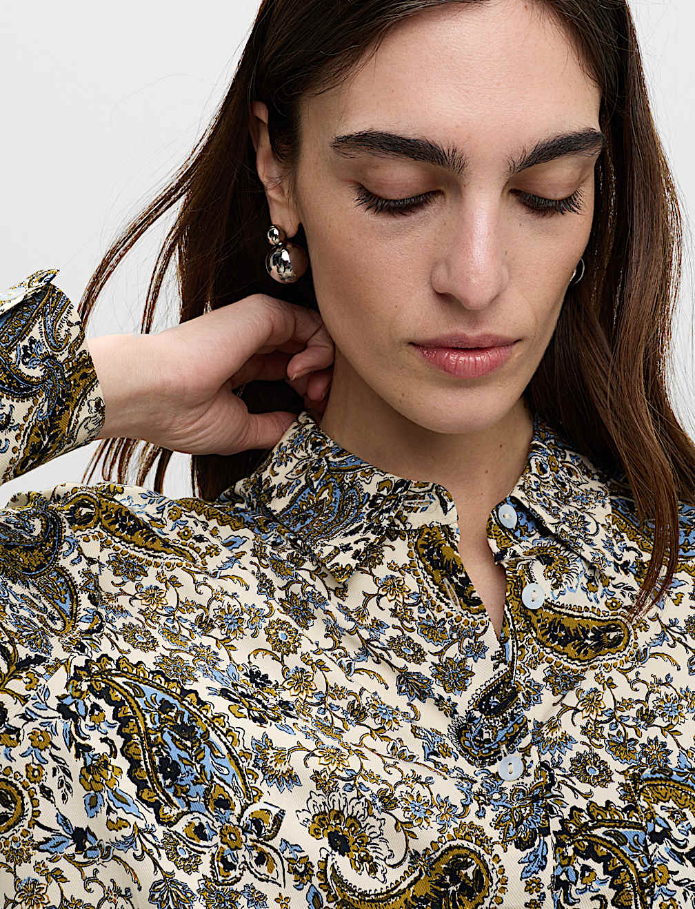 Printed Collared Button Through Blouse