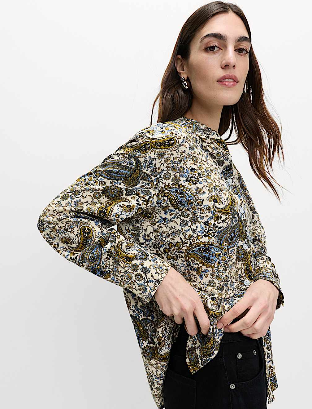 Printed Collared Button Through Blouse
