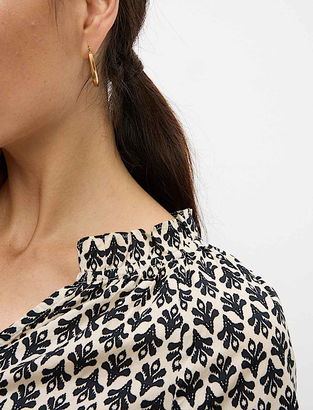 Pure Cotton Printed Notch Neck Puff Sleeve Blouse