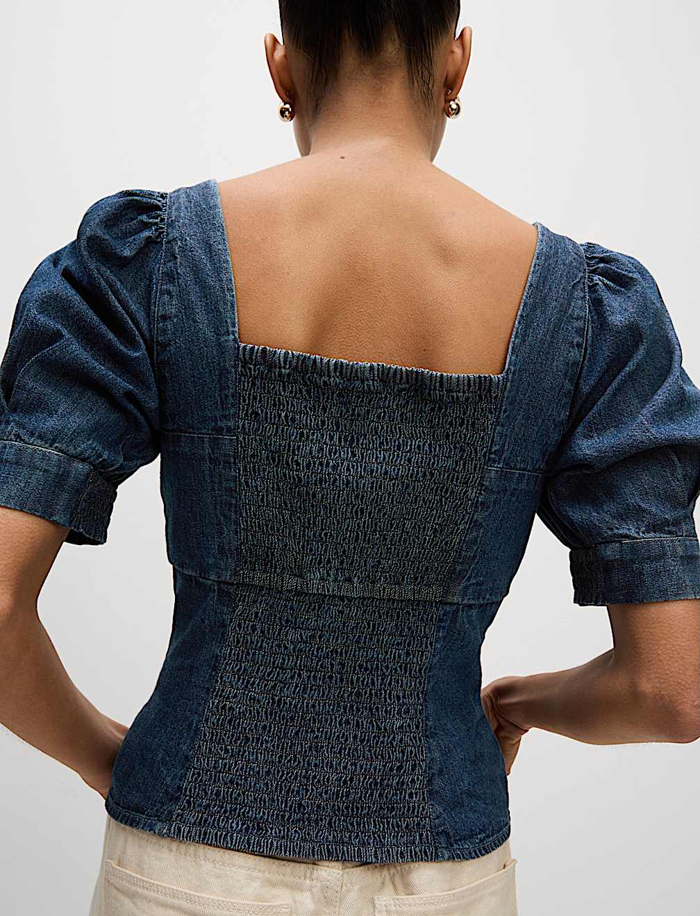 Pure Cotton Denim Square Neck Slim Fit Top