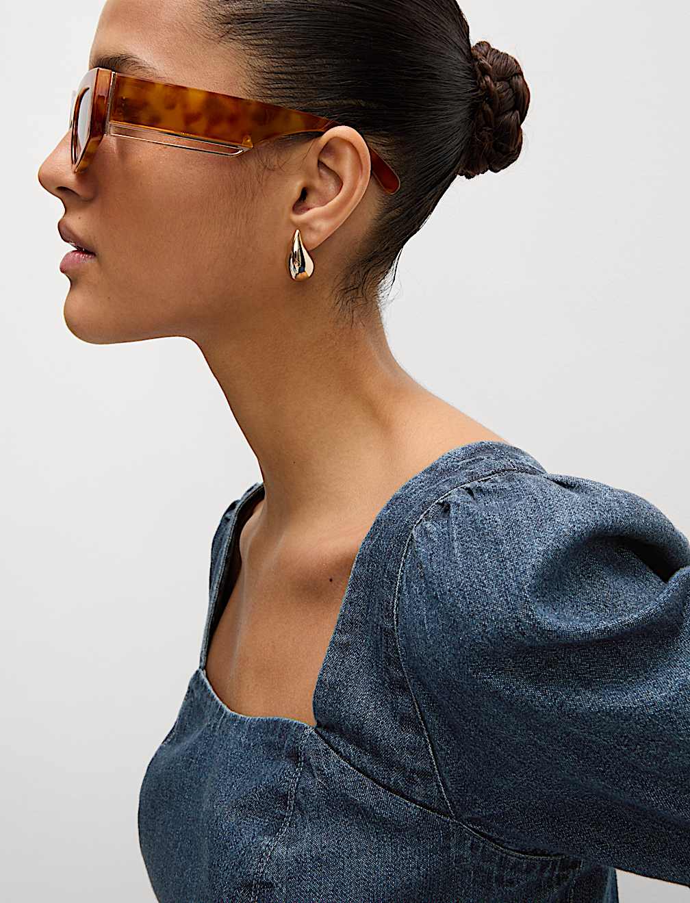 Pure Cotton Denim Square Neck Slim Fit Top