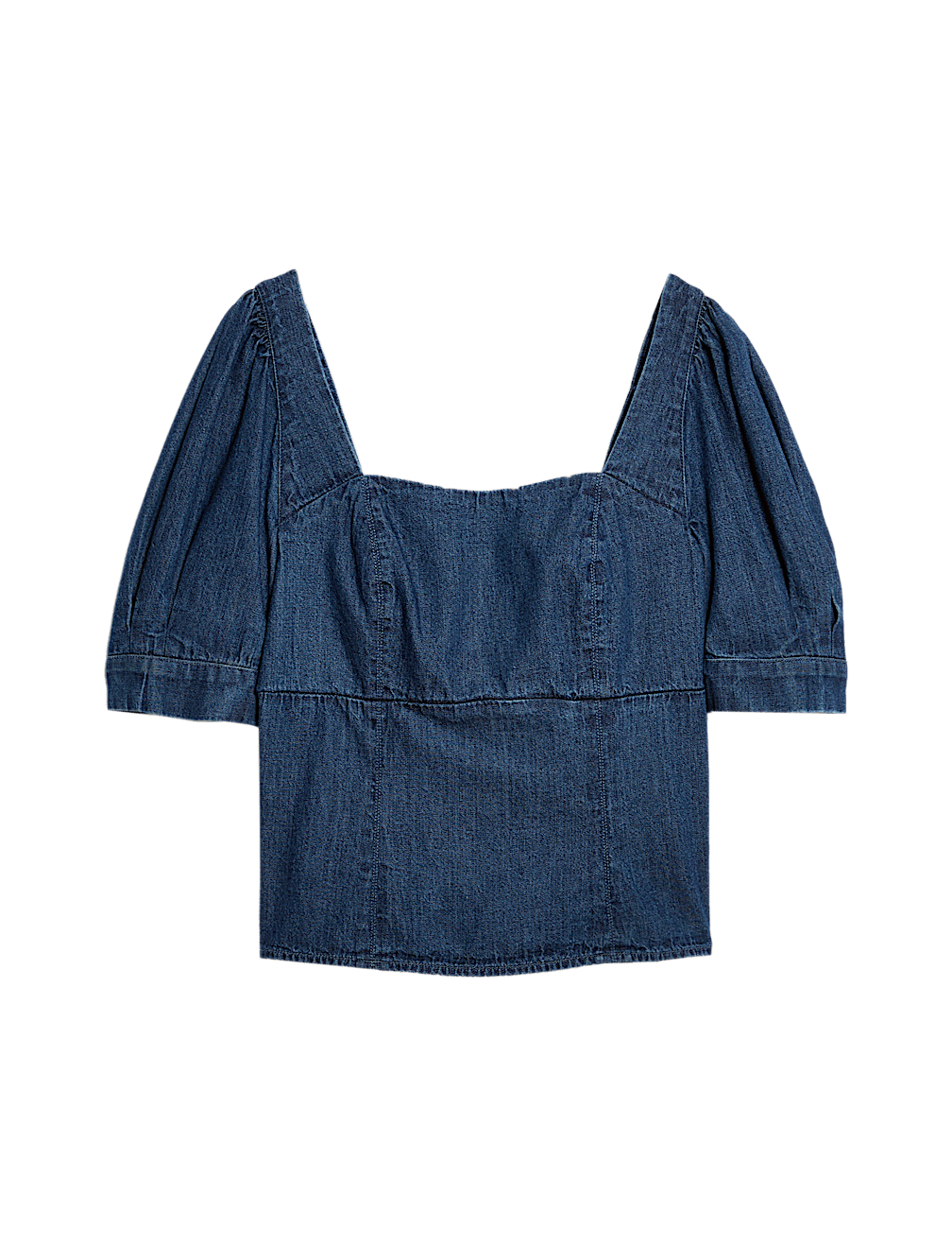 Pure Cotton Denim Square Neck Slim Fit Top