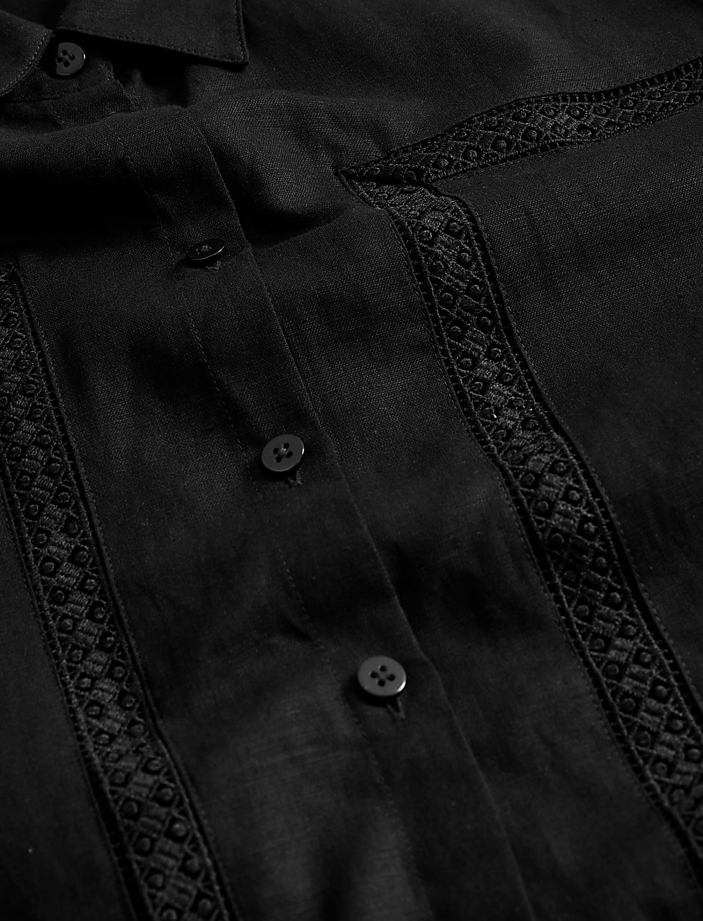 Linen Rich Collared Lace Insert Shirt