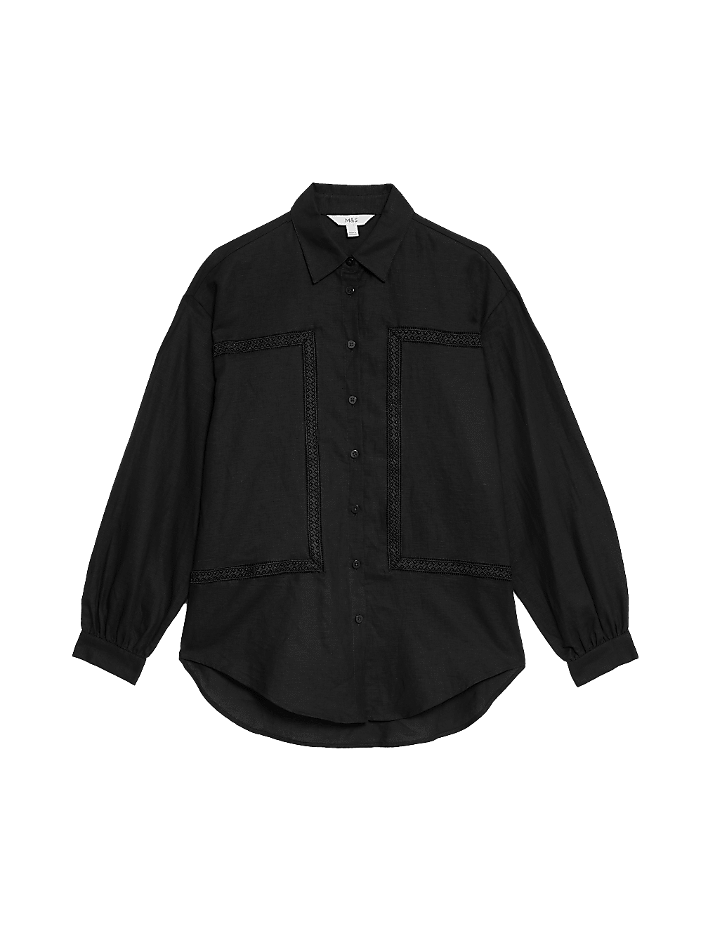 Linen Rich Collared Lace Insert Shirt