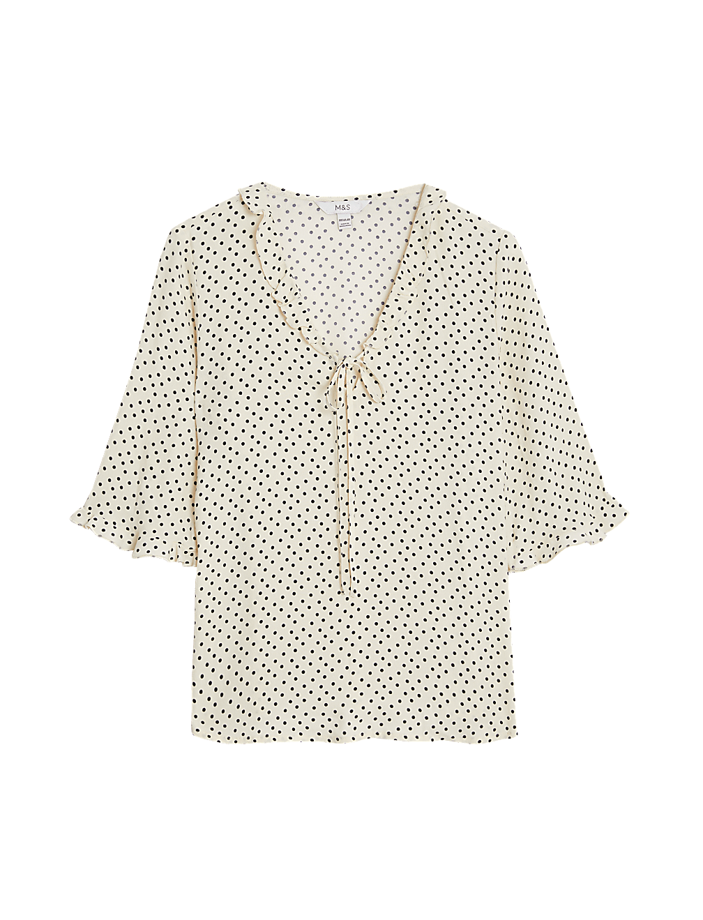 Polka Dot V-Neck Frill Detail Blouse